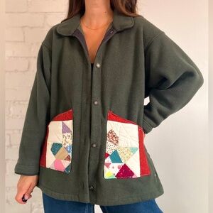 Vintage Patagonia Olive Green Patchwork Pocket Fleece Jacket Sz. M